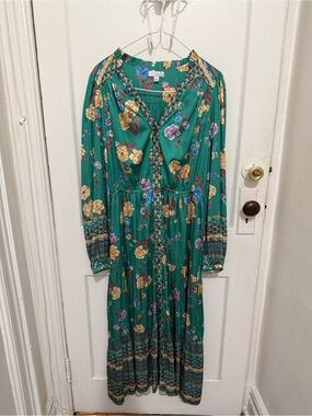 Current Air  Emerald Green Floral Tiered Maxi Dress